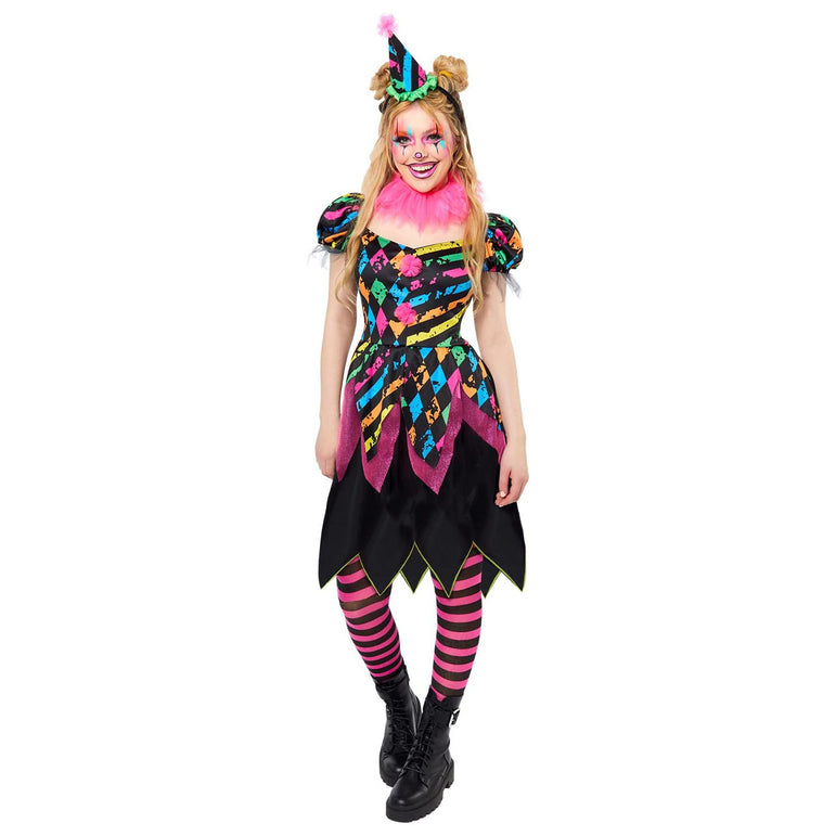 Adult Funhouse Neon Clown Lady Costume