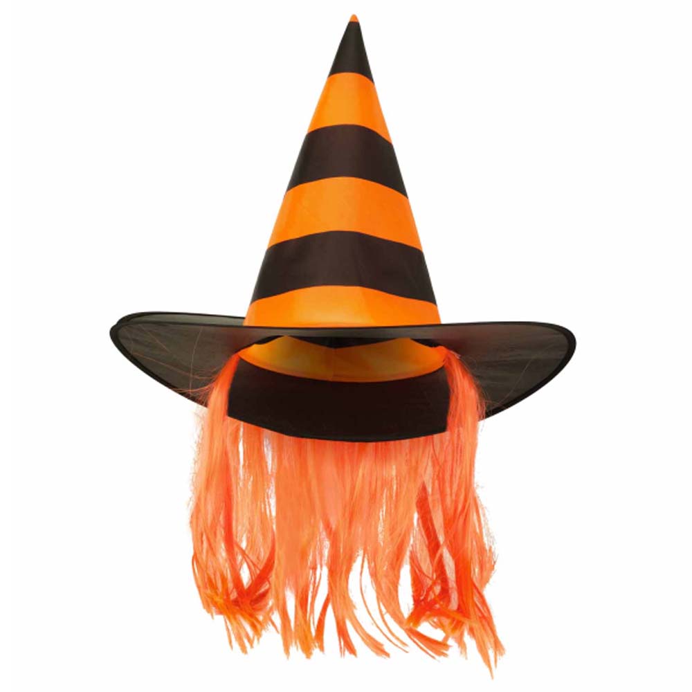 Witch Hat Striped Orange with Hair