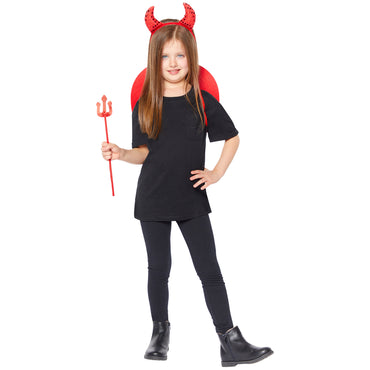 Child Foil Devil Wings with Headband and Trident Accessory Kit