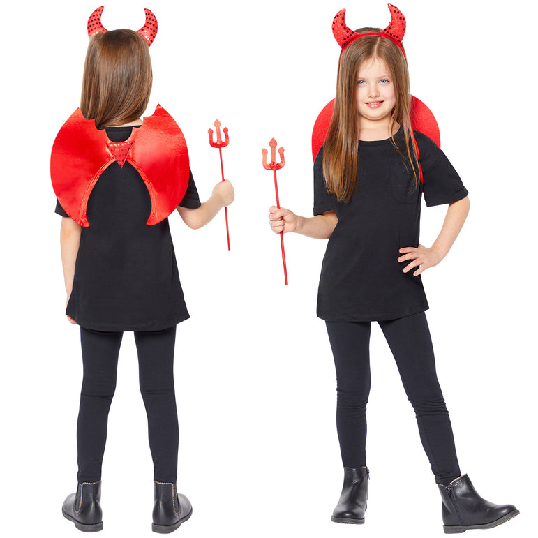 Child Foil Devil Wings with Headband and Trident Accessory Kit