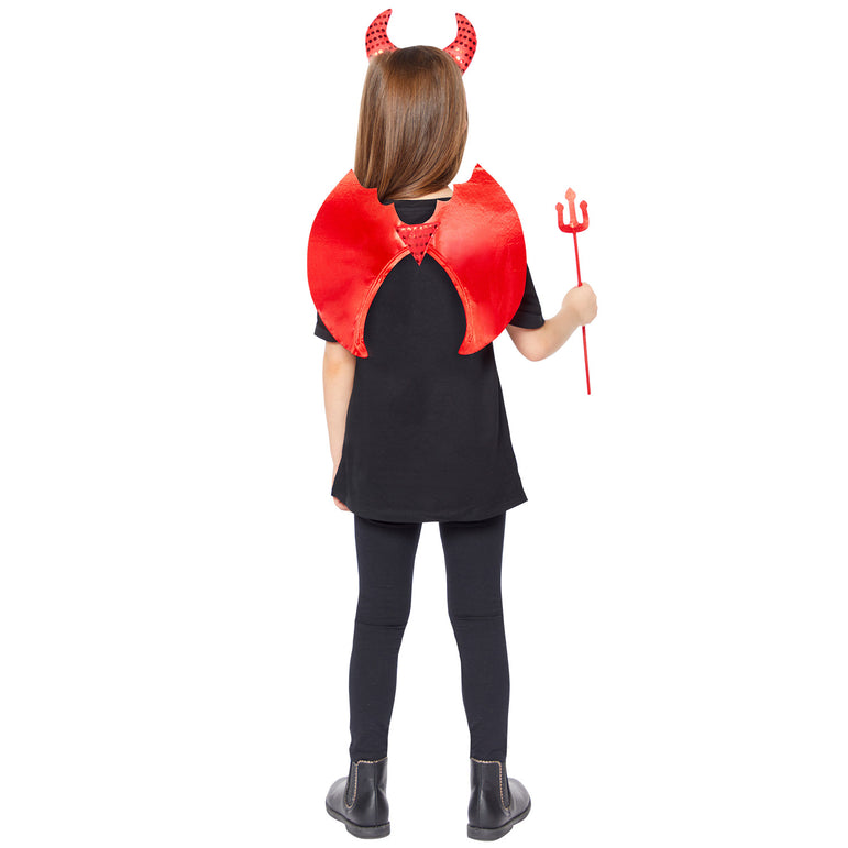 Child Foil Devil Wings with Headband and Trident Accessory Kit