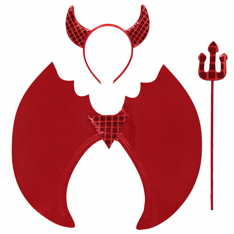 Adult Foil Devil Wings with Headband and Trident Accessory Kit