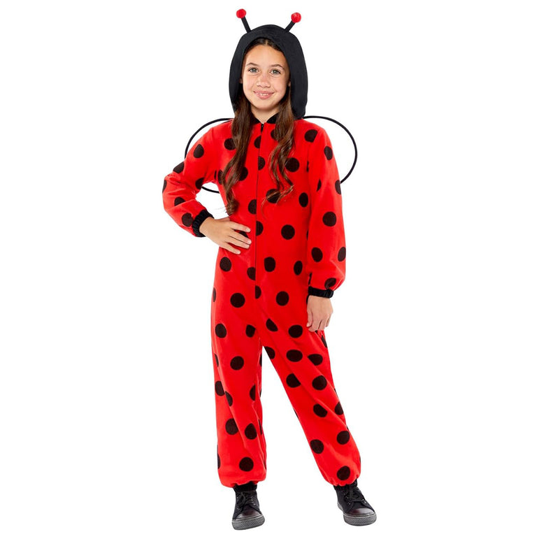 Child Ladybug Fleece Hooded Zip-up Onesie with Wings Costume