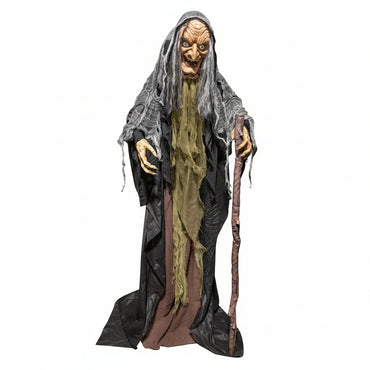 Halloween Animatronic Standing Witch with Cane Decoration