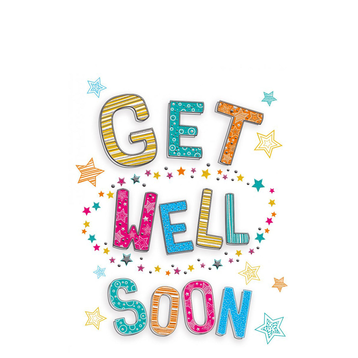 Get Well Soon Text Greeting Card 12in X 9in
