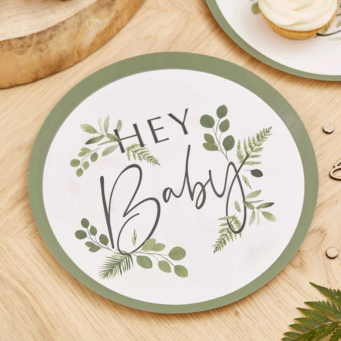 Botanical Baby Hey Baby Paper Plates 9in, 8pcs