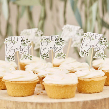 Botanical Baby Hey Baby Botanical Cupcake Toppers 12pcs