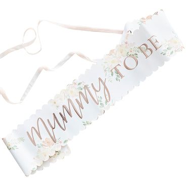Baby in Bloom Floral Rose Gold Mummy To Be Baby Shower Sash