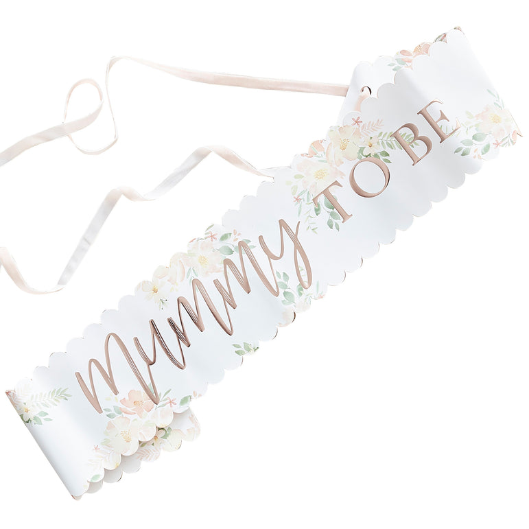 Baby in Bloom Floral Rose Gold Mummy To Be Baby Shower Sash