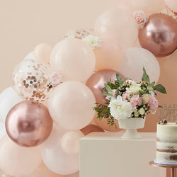 Baby in Bloom Peach, White & Rose Gold Balloon Arch