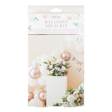 Baby in Bloom Peach, White & Rose Gold Balloon Arch