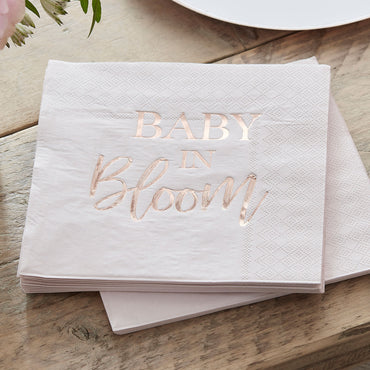Baby in Bloom Rose Gold And Blush Baby Shower Lunch Napkins 16pcs