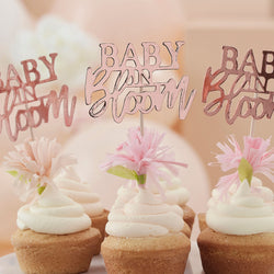 Baby in Bloom Rose Gold Floral Baby Shower Cupcake Toppers 12pcs