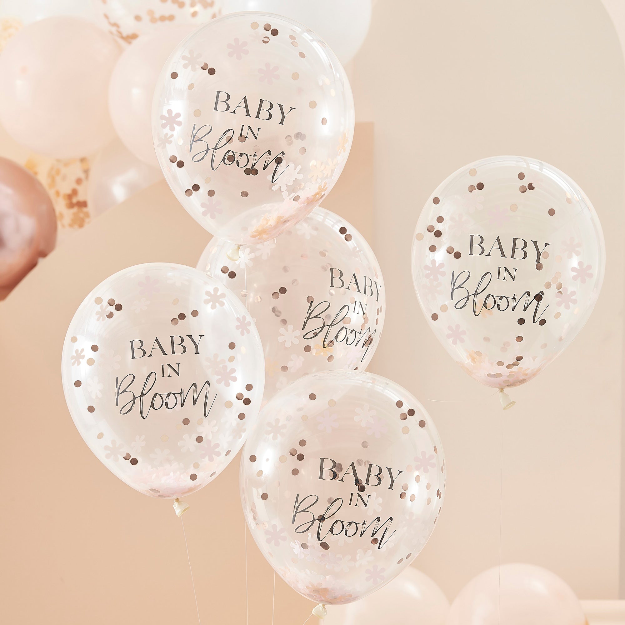 Baby in Bloom Rose Gold Baby Shower Confetti Balloons 5pcs