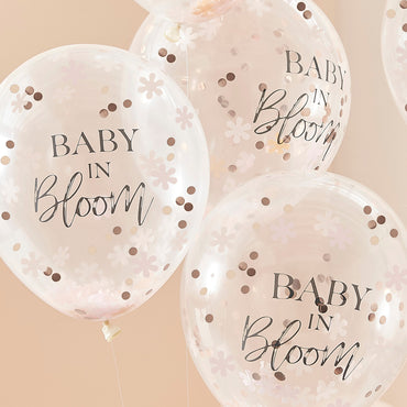 Baby in Bloom Rose Gold Baby Shower Confetti Balloons 5pcs