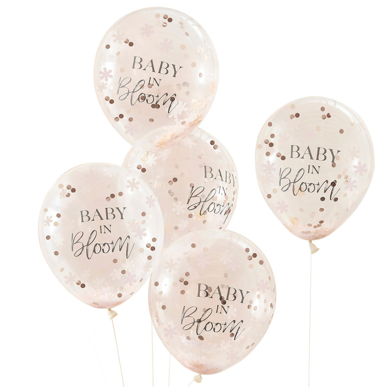 Baby in Bloom Rose Gold Baby Shower Confetti Balloons 5pcs