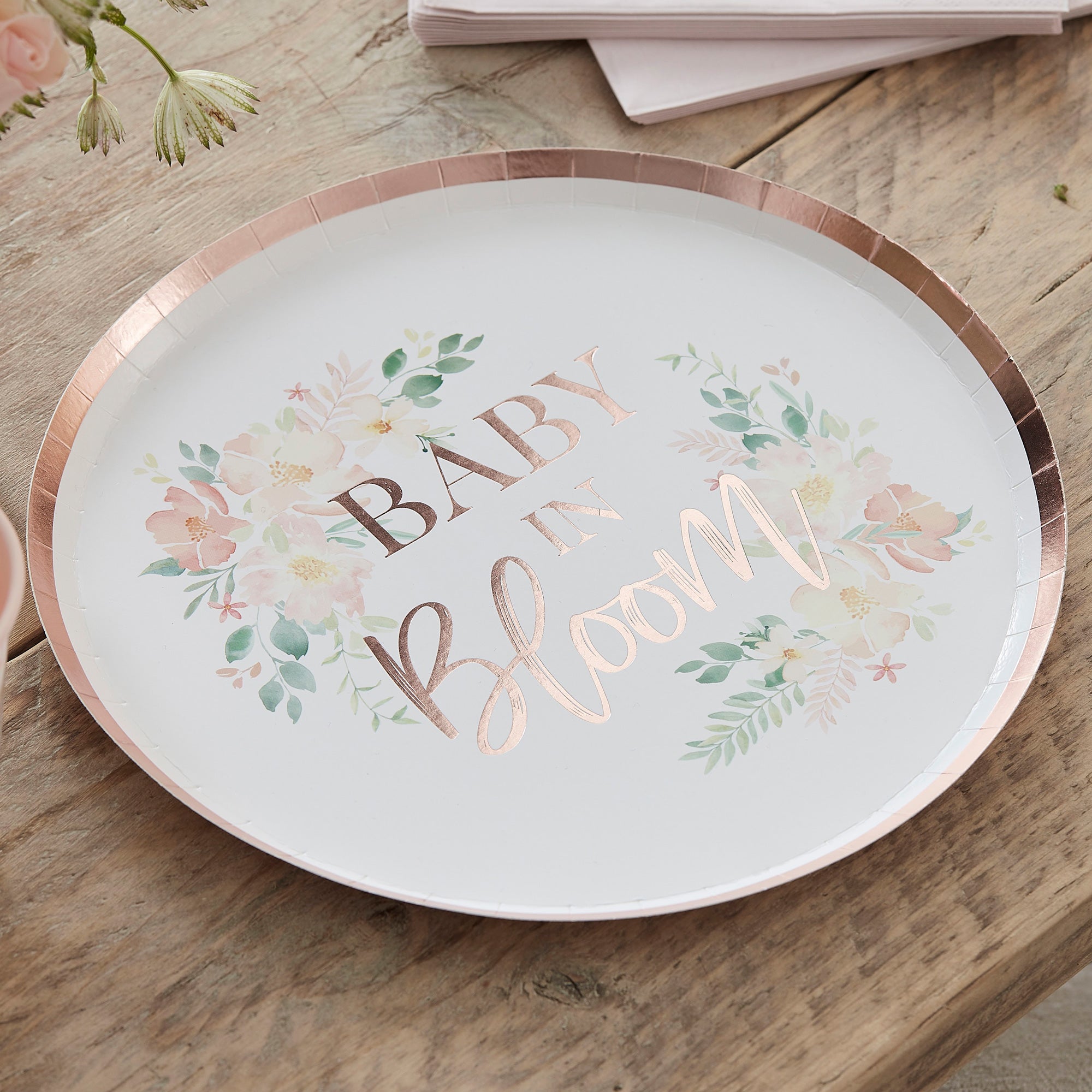 Baby In Bloom Rose Gold Baby Shower Plates 9inch 8pcs