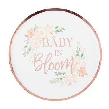 Baby In Bloom Rose Gold Baby Shower Plates 9inch 8pcs