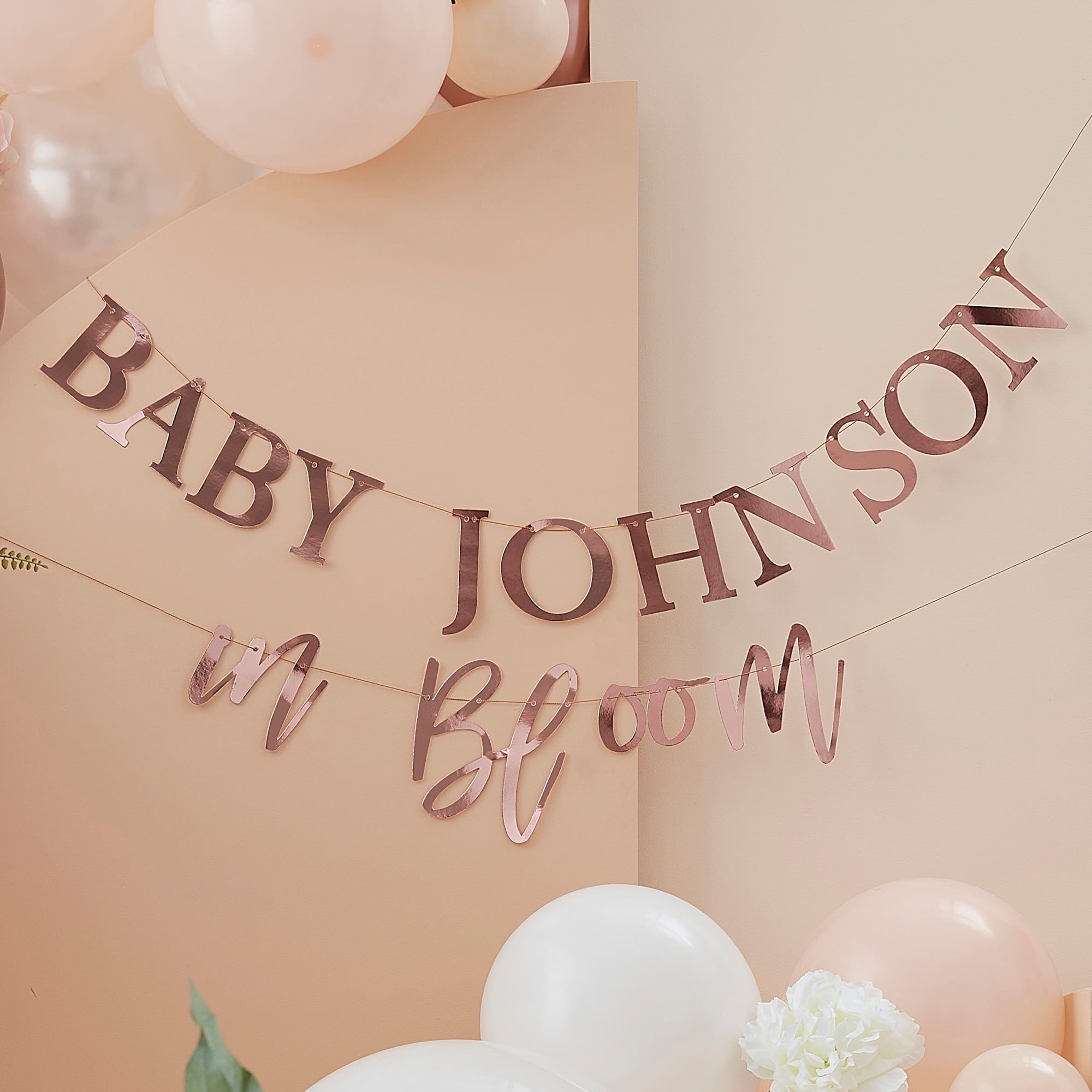 Baby in Bloom Rose Gold Customisable Baby Shower Bunting