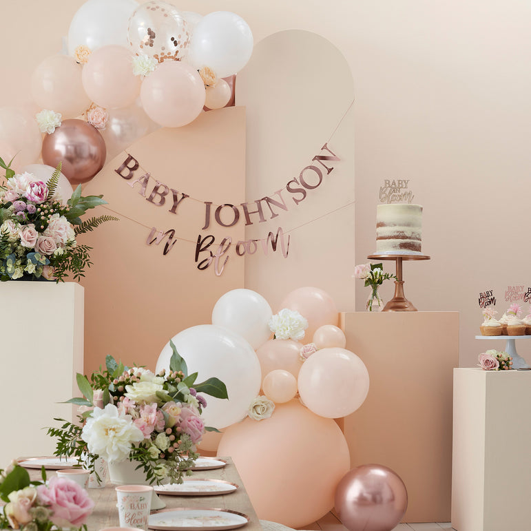 Baby in Bloom Rose Gold Customisable Baby Shower Bunting