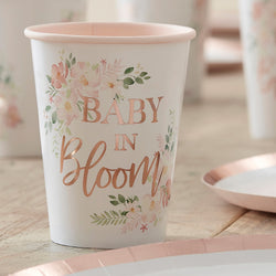 Baby in Bloom Rose Gold Floral Baby Shower Cups 8pcs