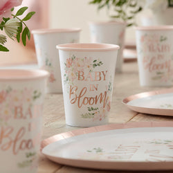 Baby in Bloom Rose Gold Floral Baby Shower Cups 8pcs