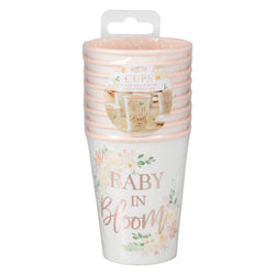 Baby in Bloom Rose Gold Floral Baby Shower Cups 8pcs