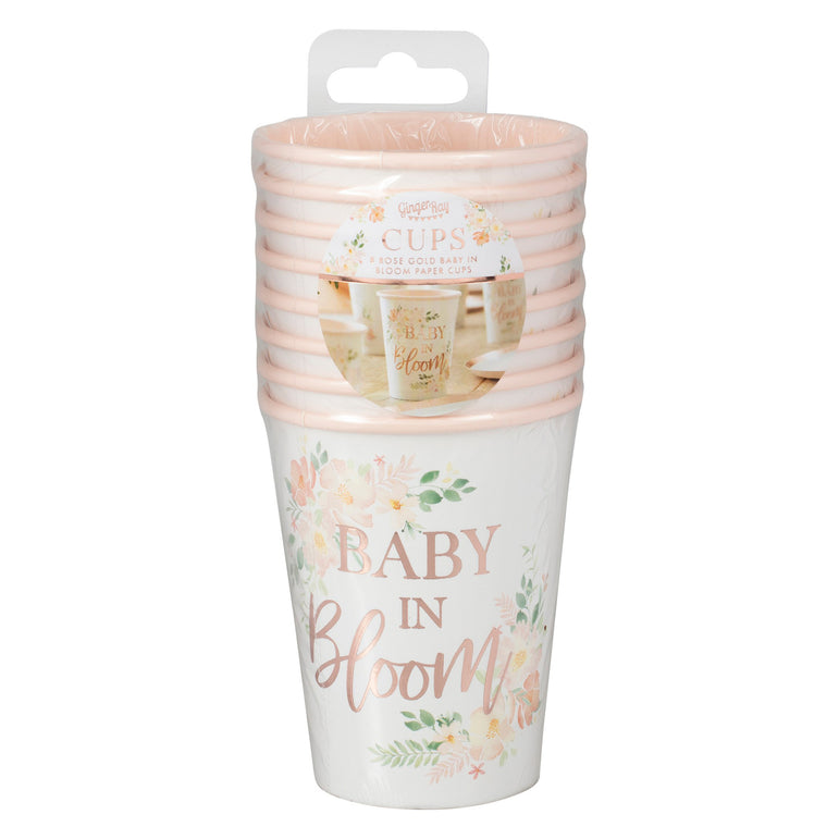 Baby in Bloom Rose Gold Floral Baby Shower Cups 8pcs