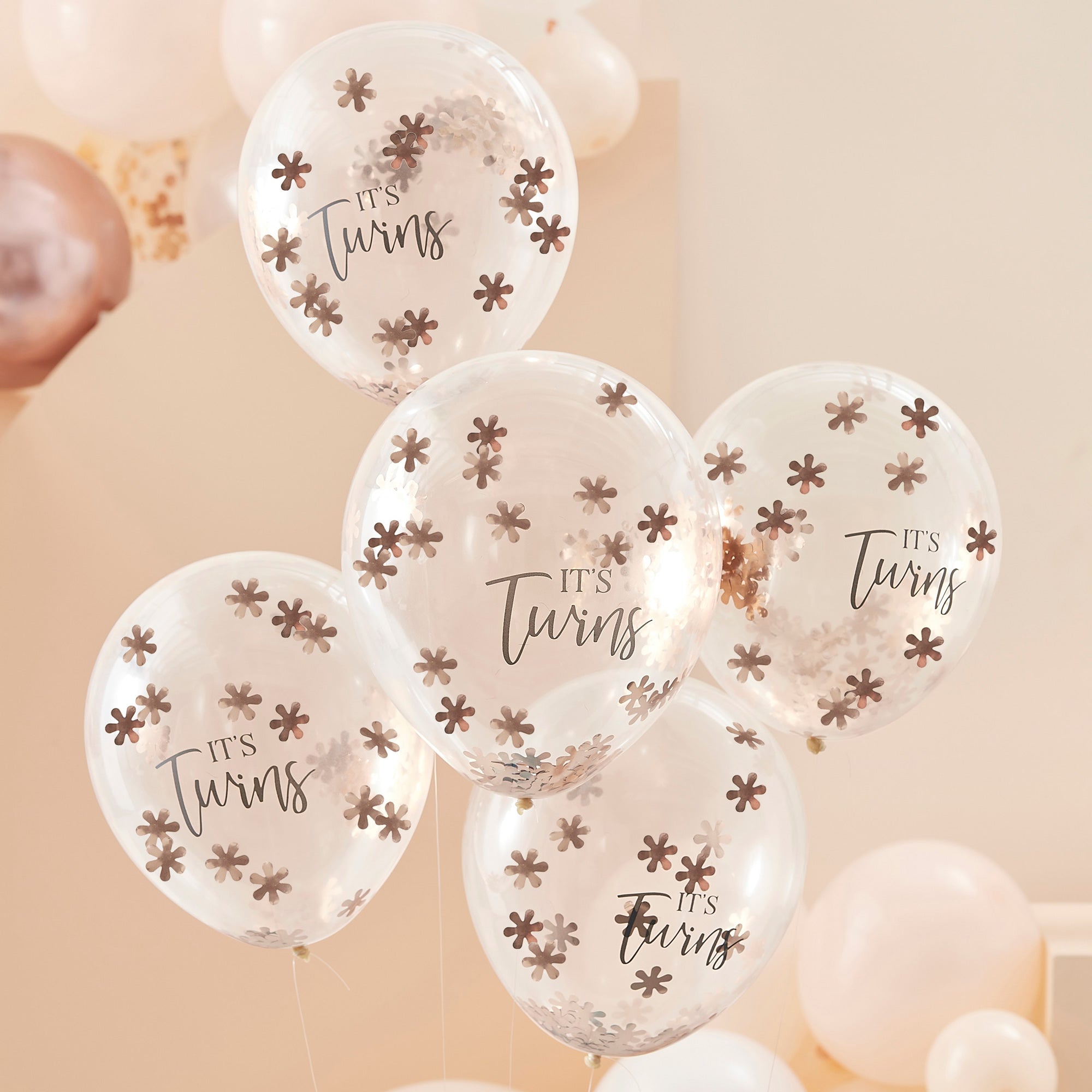 Baby in Bloom Rose Gold It's Twins Confetti Balloons