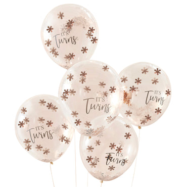 Baby in Bloom Rose Gold It's Twins Confetti Balloons