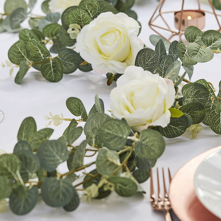 Shop Botanical Wedding Eucalyptus & White Flower Garland - Party Centre ...