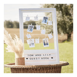 Botanical Wedding White Wooden Peg and String Book Frame with Letters Board