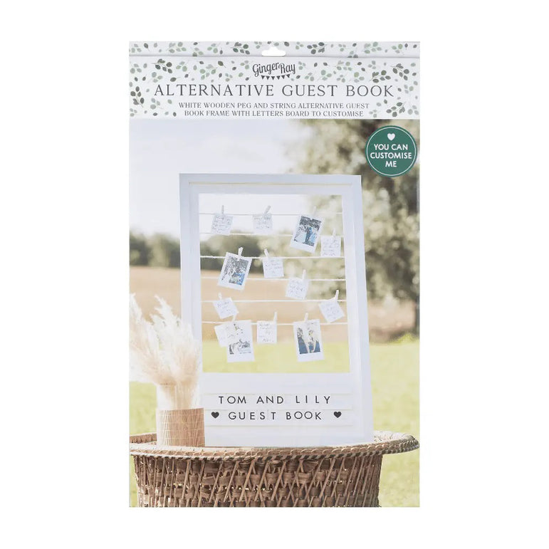 Botanical Wedding White Wooden Peg and String Book Frame with Letters Board