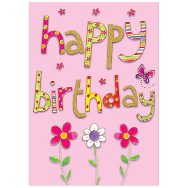 Huge Hugs Birthday Flowers Pink Greeting Card 17.5in X 12.5in