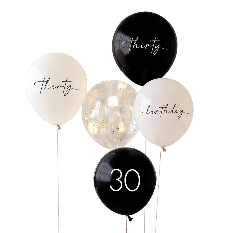 30th Birthday Golden Age Latex Balloons 5pcs