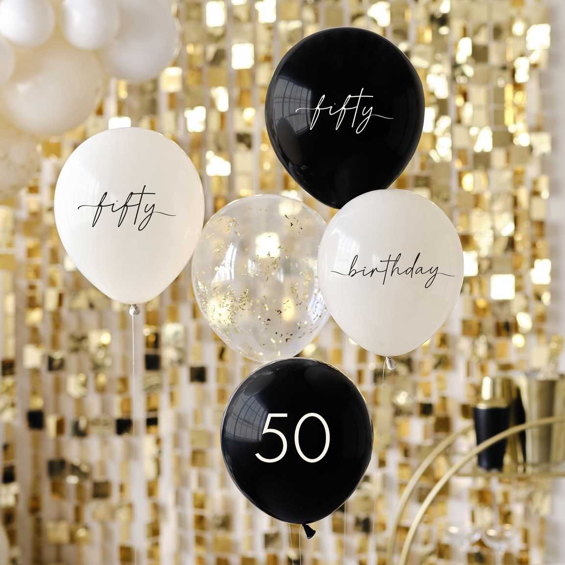 50th Birthday Golden Age Latex Balloons 5pcs