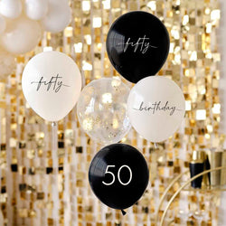 50th Birthday Golden Age Latex Balloons 5pcs