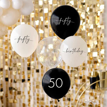 50th Birthday Golden Age Latex Balloons 5pcs