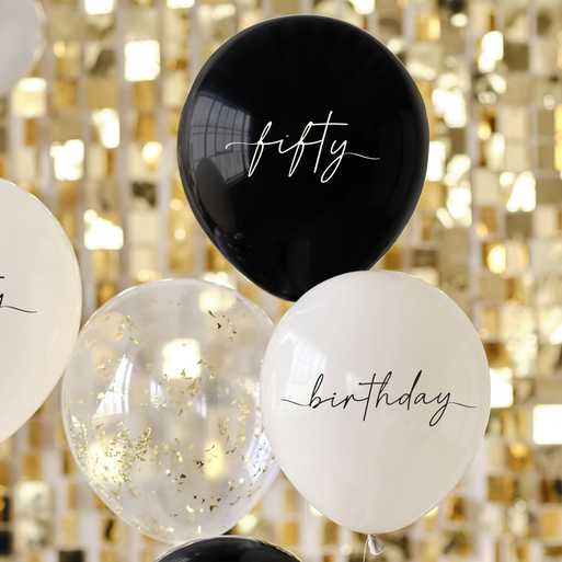 50th Birthday Golden Age Latex Balloons 5pcs