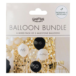 50th Birthday Golden Age Latex Balloons 5pcs