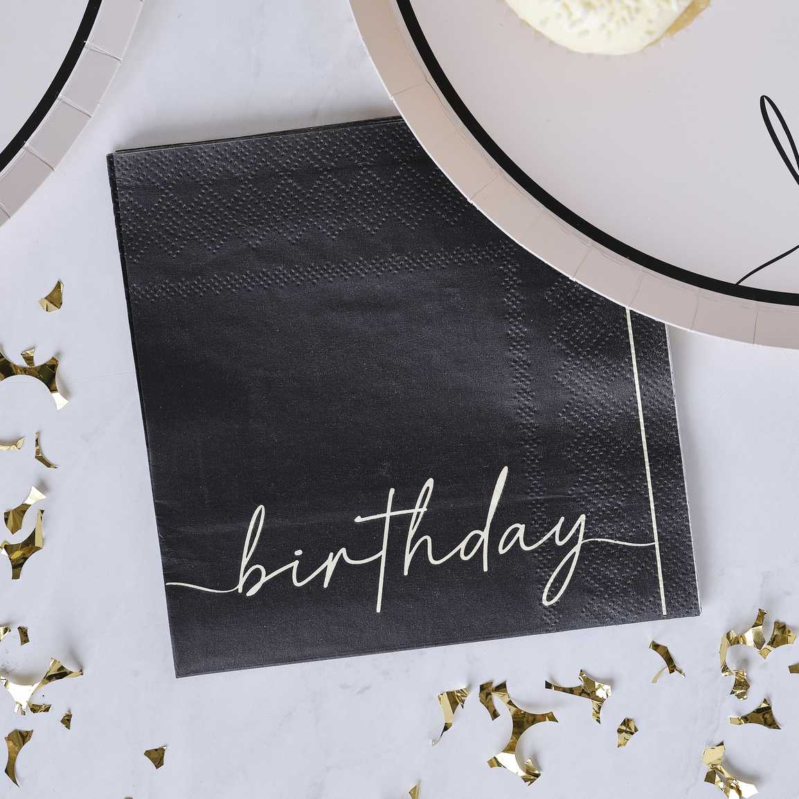 Black and Nude Happy Birthday Paper Napkins 16pcs