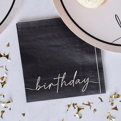Black and Nude Happy Birthday Paper Napkins 16pcs