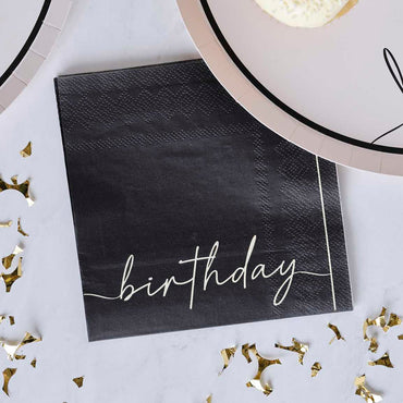 Black and Nude Happy Birthday Paper Napkins 16pcs