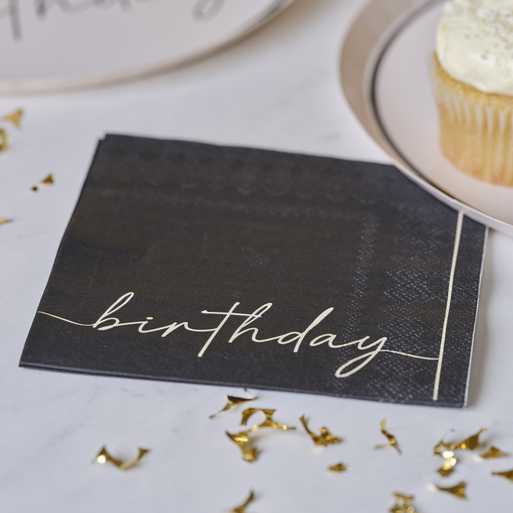 Black and Nude Happy Birthday Paper Napkins 16pcs