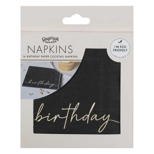 Black and Nude Happy Birthday Paper Napkins 16pcs
