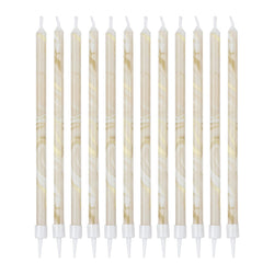 Nude and Champagne Gold Tall Marble Birthday Cake Candles