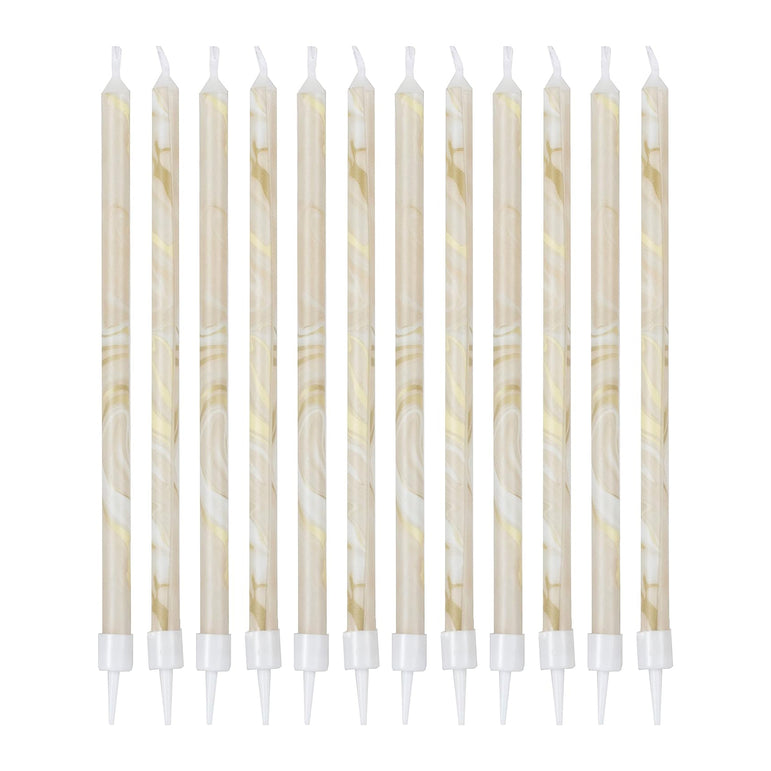 Nude and Champagne Gold Tall Marble Birthday Cake Candles