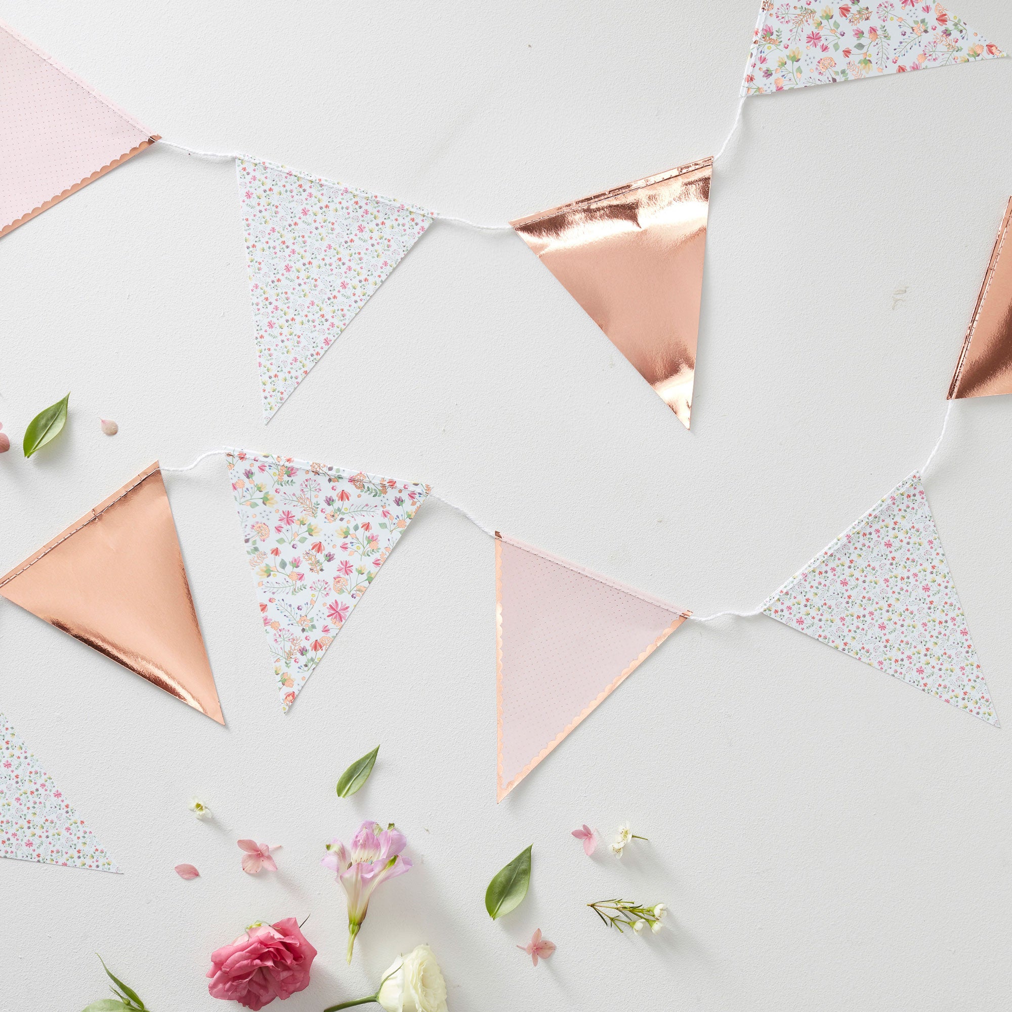 Ditsy Floral Rose Gold Floral Party Flag Bunting