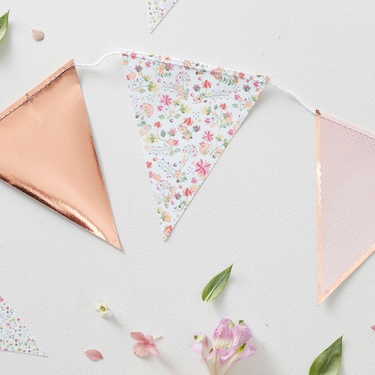 Ditsy Floral Rose Gold Floral Party Flag Bunting