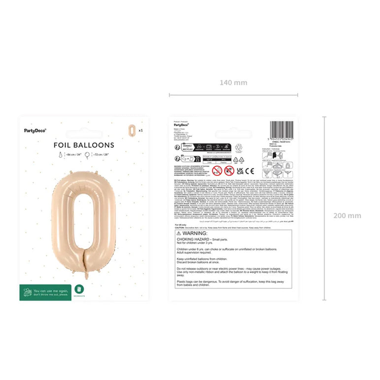 Beige Number 0 Foil Balloon 28x34in